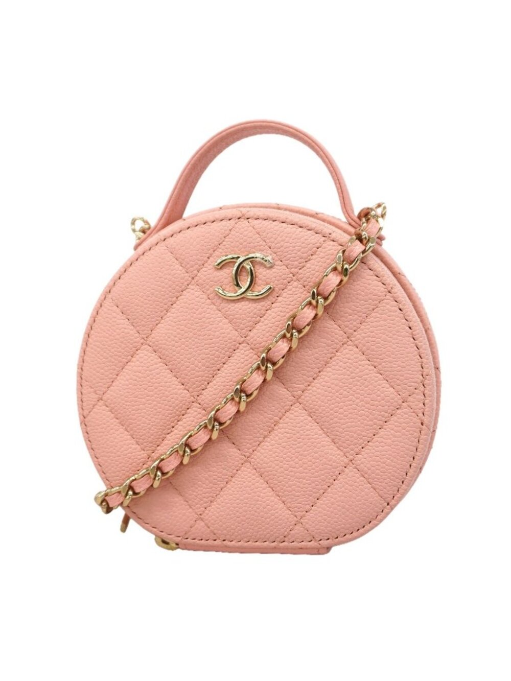 Chanel Vanity Bag Quilted Caviar Leather Pink Champagne Gold 2-Way Bag